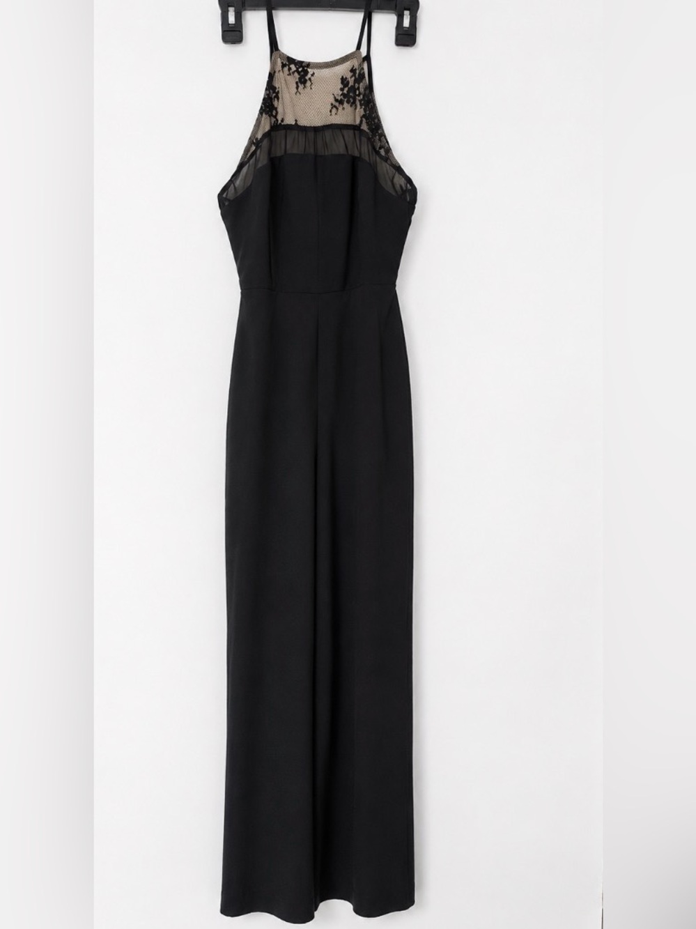 Lovers & Friends Jumpsuit Lace Neck  size Small Black spaghetti straps wide legs